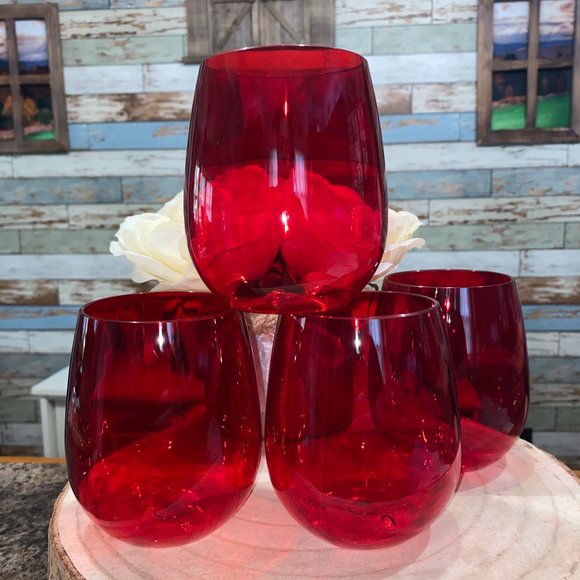 Red Stemless Tumbler 4-pc Set - Picture 2 of 2